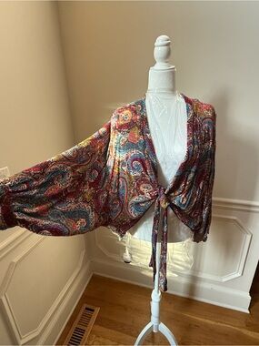 Camille & Co. Paisley Tie-Front Women's Shrug Cardigan - Multicolor, gauze.